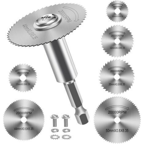 7 Pieces Drill Cutting Discs, HSS Drill Disc Blades with (60mm) 1/4" Hex Shank, Mini Circular Saw Blades for Wood, Plastic and Metal (1/5)