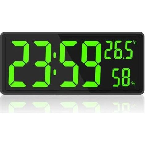 Horloge numérique grand écran - Grande horloge murale numérique avec température et humidité - Horloge murale numérique avec chiffres LED pour chambre - Bureau - Lecture claire pour les personnes âgé (1/4)