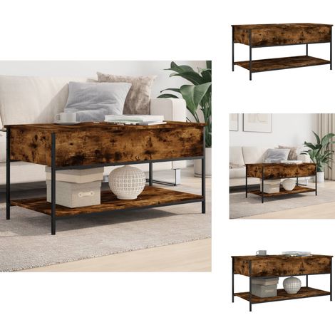 Table basse chêne fumé 100x50x50 cm bois d'ingénierie et métal - Table Basse - Meuble Salon - Table D'appoint - Table Design - Table Chêne (1/5)