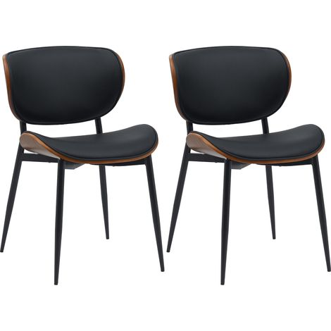Juego de 2 sillas de comedor de diseño en piel sintética negra con carcasa de madera de nogal y estructura de metal resistente 100008685 (1/5)