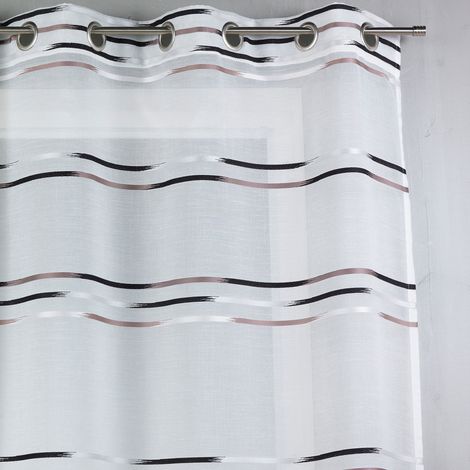 Homemaison – Voilage en étamine 140x240 cm – Fines rayures noires – 100% polyester – Prêt-à-poser avec œillets argentés