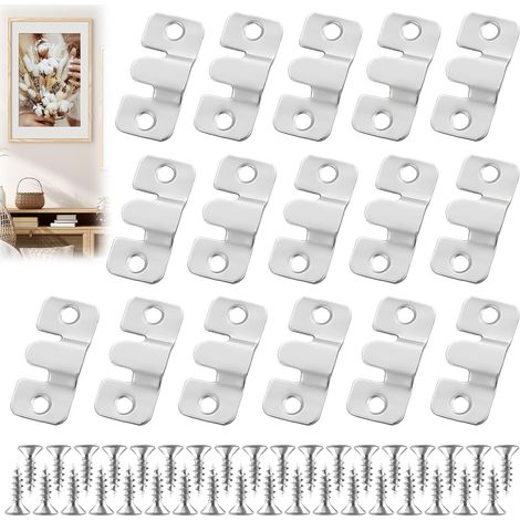 16 PCS Support Montage Dissimulé, Fixation Murale Accroche Tableau Contenant 36 Vis Crochets de Suspension en Acier Inoxydable pour Cadre Photo, Miroir, Mural et Connecteur Meubles - (1/5)