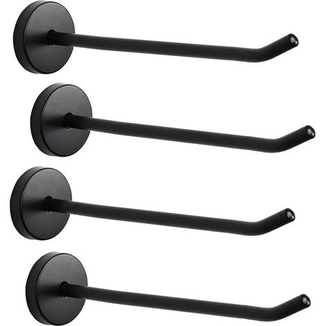 Crochets muraux robustes pour peignoirs, à long bec, en acier inoxydable, finition noir mat, longueur 145 mm/6 mm - Lot de 4