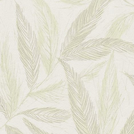 Papel pintado naturaleza Profhome 790961 papel pintado no tejido ligeramente texturado con ornamentos florales y acentos metálicos crema verde plata 5,33 m2