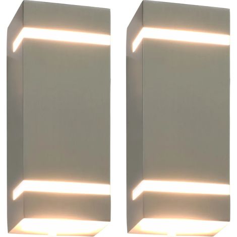 Lot de 2 appliques murales modernes extérieur éclairage orienté bas 75 x 10 x 23 cm en acier inoxydable argenté (1/5)