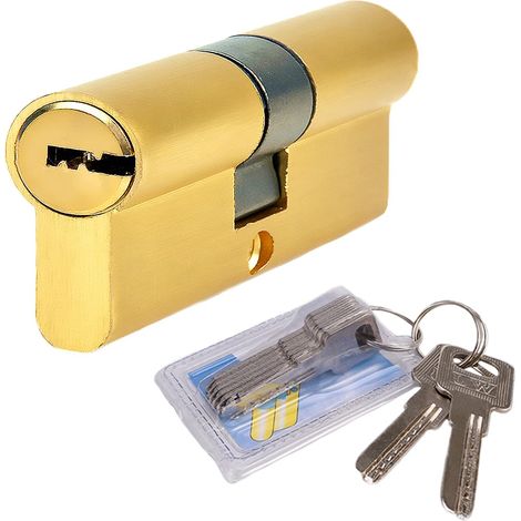 Cylindre de serrure en Cuivre 45/45 (90mm) Cylindre en laiton Euro Bouton de Porte Cylindre de Serrure avec 5 Clés Principales+2 Clés Temporaires+1 Clé de Protectio (45/45) (1/5)