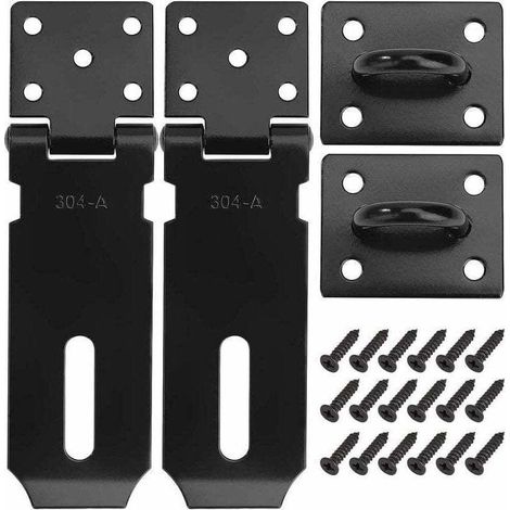 Candado de acero inoxidable para puerta, pestillo de 4 pulgadas con tornillos, acabado negro mate, 2 piezas -Crezuo