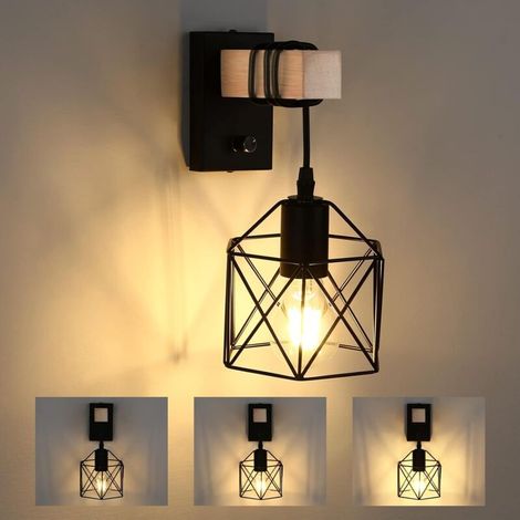 Applique Murale Industrielle Dimmable avec Interrupteur - Luminaire Mural E27 pour Chambre, Salon, Couloir - Style Industriel - Ampoule Non Incluse (1/5)