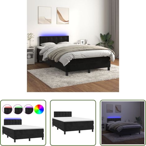 vidaXL Cama box spring colchón y LED terciopelo negro 120x200 cm (1/5)