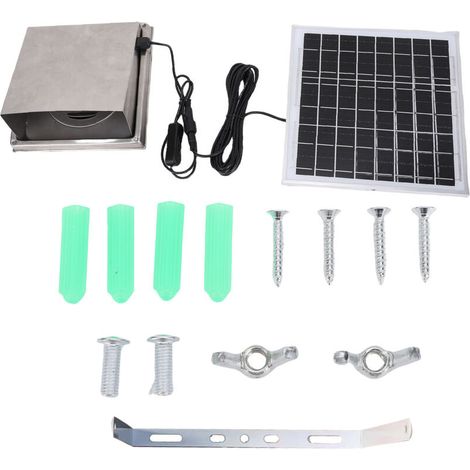 Ventilateur Solaire 8W Acier Inoxydable Hotte Aspirante Anti-Pluie Pour Cuisine Serre Poulailler Maison (1/4)