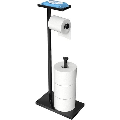 Porte-papier toilette sur pied avec étagère de rangement supérieure, distributeur de papier toilette autoportant pour salle de bain, peut contenir 4 rouleaux de réserve
