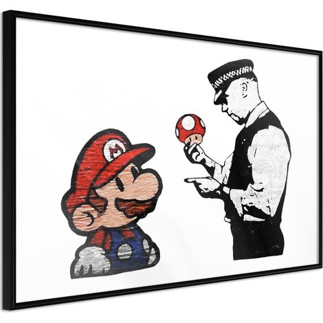 Affiche Murale Encadrée "Banksy Mario and Copper" 45 x 30 cm Noir