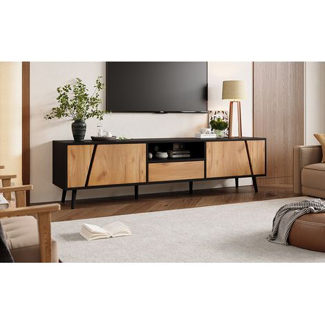 1804046cm Lowboard Lowboard TV Board, TV-Schrank mit Schubladen und 2 Schränken, Moderne minimalistische TV-Konsole mit 6 Stützbeinen aus Massivholz, Passend für 75-Zoll-Wohnzimmerschränke (1/5)