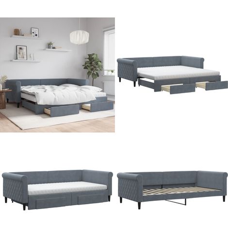 vidaXL Tagesbett Ausziehbar mit Schubladen Dunkelgrau 100x200 cm Samt (1/5)