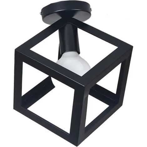 Plafonnier Vintage Industrielle en Metal Cage Carré Fer Noir pour Salon Chambre a Coucher Restaurant 18cm (1/4)