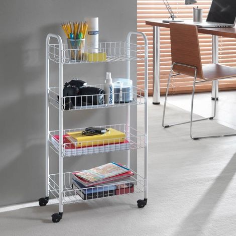 Chariot Porte-verre Avec 4 Racks Blancs Pour La Cuisine Et La Salle De Bain 30x40x77cm (1/5)