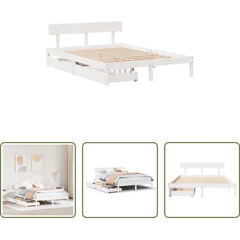 vidaXL Bett ohne Matratze -  Massivholzbett ohne Matratze Weiß 160x200 Kiefernholz (1/5)