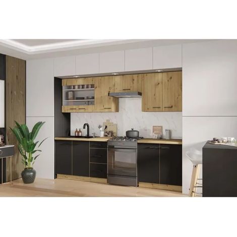 Cuisinier Modena komplette Küche Eiche Artisan Schwarz Matt 260 cm (1/3)