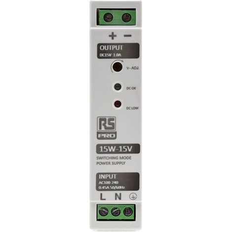 Rs Pro – Alimentation pour tableau électrique 15V c.c. – 230V c.a. – 15W – 1 sortie – Montage rail DIN