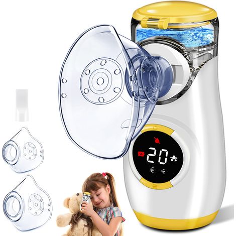 Dispositivo per inalazione con display digitale, dispositivi per inalazione per adulti e bambini, inalatore nebulizzatore con maschera facciale e boccaglio, ultraleggero, piccolo, facile da trasportar
