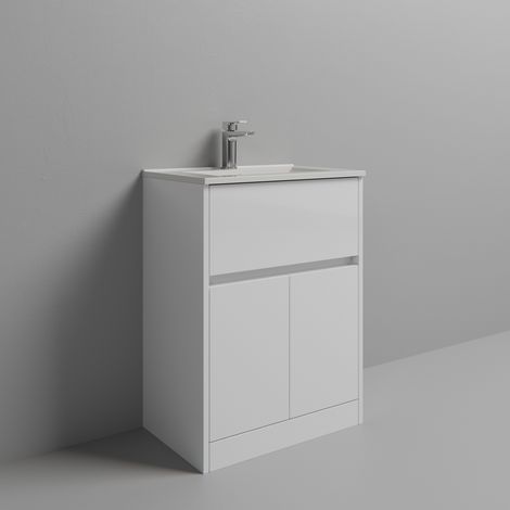 Montego Gloss White 600mm 1 Drawer 2 Door Vanity Unit with Angel Basin