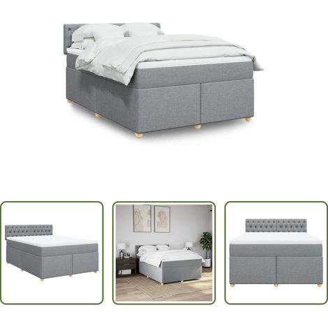 vidaXL Surmatelas - Sommier à lattes de lit avec matelas Gris clair 140x190cm Tissu (1/5)
