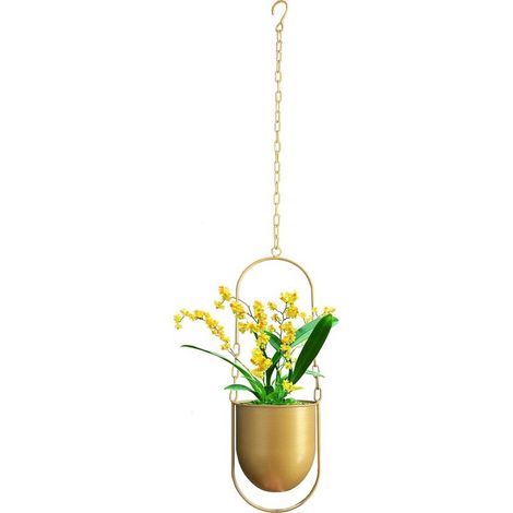 Pot de fleurs suspendu en métal, adapté à une utilisation en intérieur et en extérieur, sans plantes (Doré)