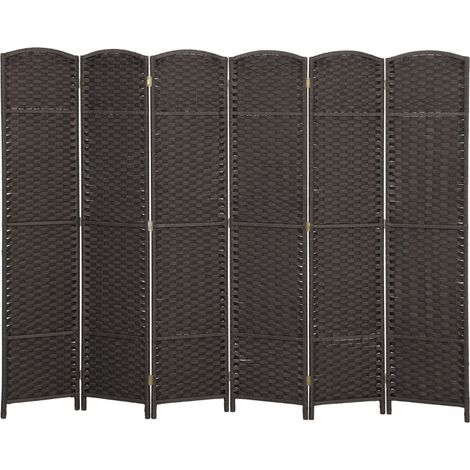 Biombo plegable de 6 paneles en madera y polipropileno marrón, 240 x 170 cm (1/5)