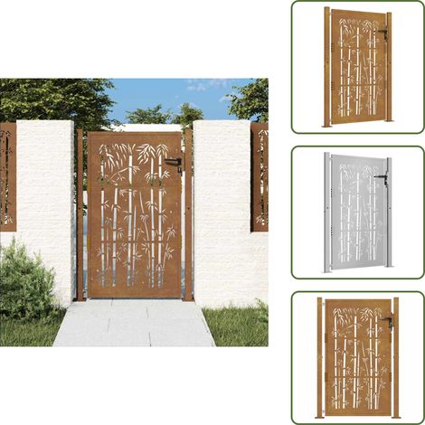 Puerta de entrada - vidaXL Puerta de jardín 100x150 cm de acero corten con diseño de bambú - Cierre de puerta