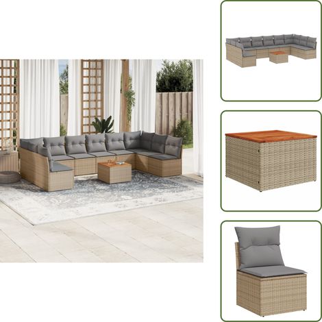 vidaXL Juego de sofás jardín con cojines beige mezcla 11 pzas ratán PE (1/5)