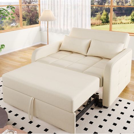 Divano letto, divano da 2 posti con schienale regolabile e 2 cuscini, per appartamenti, camere studente, beige (1/5)
