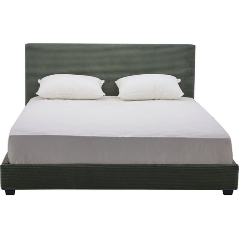 Lit adulte 140x190 cm avec tête de lit capitonnée en velours côtelé vert kaki - William (1/5)
