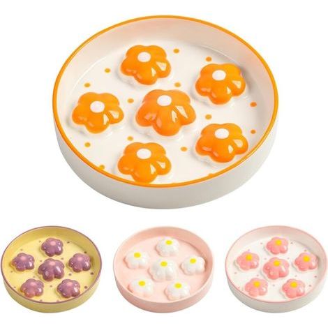 Gamelle en céramique pour chat, 170,1 g, gamelle ludique pour une alimentation saine, peu profonde et large, compatible lave-vaisselle, 16 x 3 cm (L x H), 170 g, motif fleur d\'oranger (1/5)
