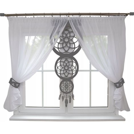 Tenda da soggiorno moderna CATCH con motivo traforato, 300 x 150 cm, grigia