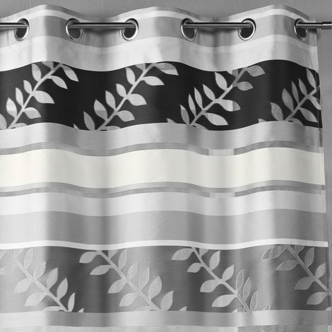 Rideau en organza à rayures et motifs feuilles Gris clair 140x240 cm