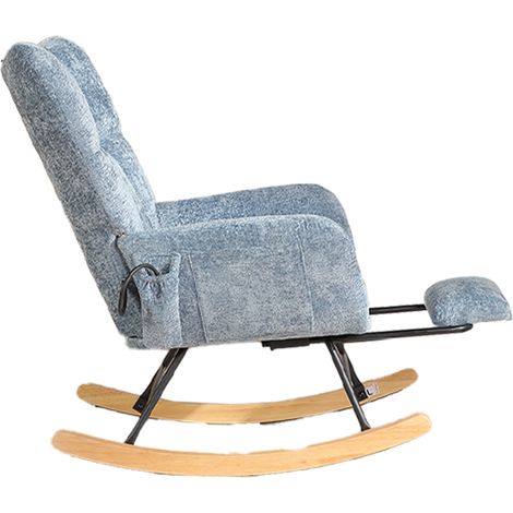 Fauteuil à bascule de chambre bébé, chaise de lecture rembourrée en chenille bleue, haut dossier, intérieur (1/5)