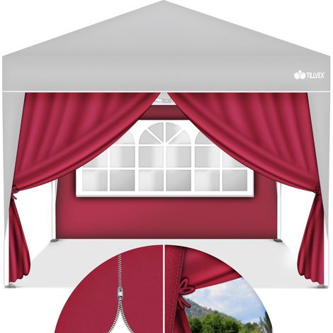 tillvex® 2X Seitenwand rot für Pavillon 3x3m & 3x6m Faltpavillon Seitenteile wasserabweisend Seitenfenster & Reißverschluss Seitenwände für Gartenzelt Partyzelt