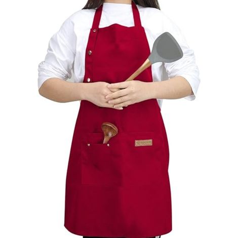 Tablier femme, tablier homme, tablier de cuisine ajustable en bâche pour barbecue et chef cuisinier - Rouge (1/4)