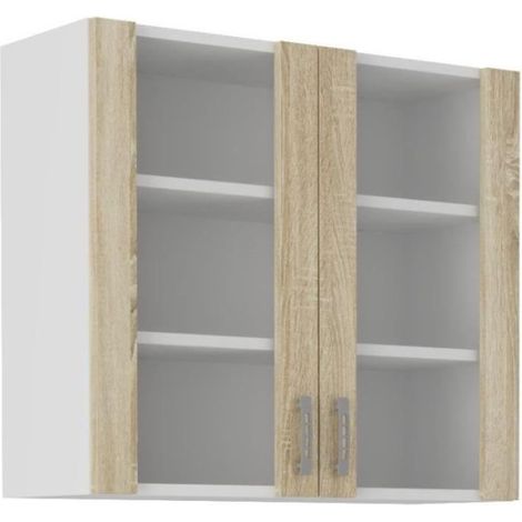 SARA Meuble haut - 2 portes - Décor chene sonoma - L80 x P31 x H71,5 cm (1/2)
