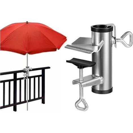 Parapluie de terrasse avec support fixe robuste et pince multifonctionnelle portable pour extérieur, balcon, camping et activités en plein air (1/5)