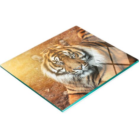 Dekoratives Schneide- und Servierbrett aus Glas, Motiv: Bengalischer Tiger, 60 x 52 cm (1/5)