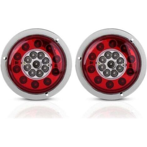 2 Pcs 12V-24V DC Paire de 4.3 Pouces Rond 19 LED Camion Remorque Arrêt De Frein Tournez Feu Arrière Anneau Chrome Double Couleur pour Camions Remorques Voitures Caravanes (1/4)