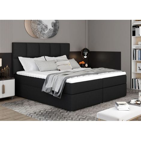 Lit boxspring tissu noir avec matelas et surmatelas Lizen-160x200 (1/5)