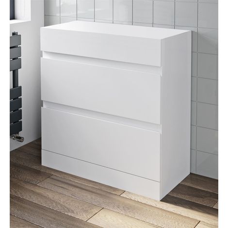 Countertop Vanity Unit Floor Standing Bathroom Furniture Soft Close White Gloss 800mm Drawer Unit (1/5)
