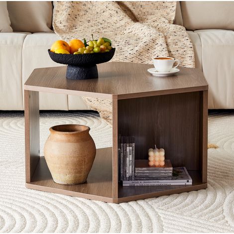 Table basse hexagonale en MDF marron 79 x 69,4 x 40 cm (1/5)