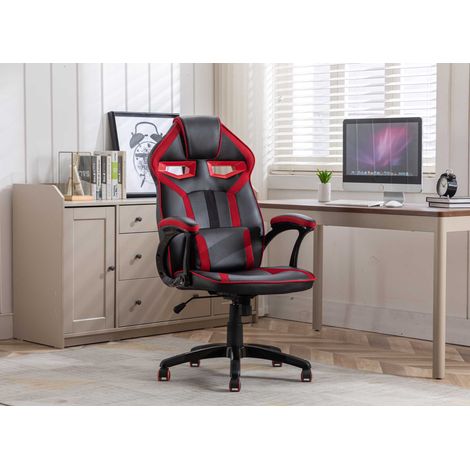 Fauteuil de bureau gaming en simili cuir noir et rouge ZONA (1/5)