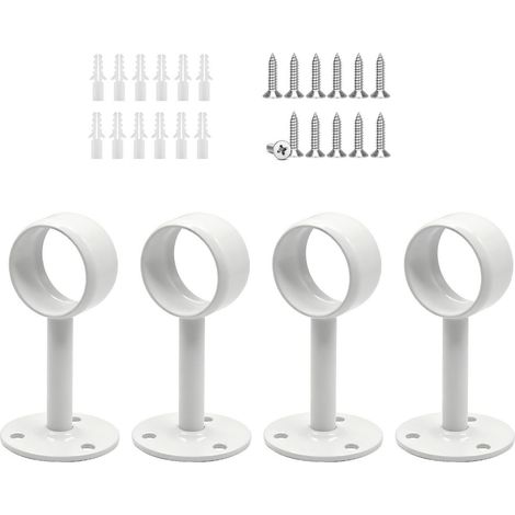 Ensemble de 4 supports de tringle à rideaux de plafond en acier inoxydable, pour placard et penderie (blanc). (1/5)