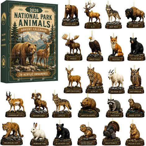 Calendrier de l'Avent de Noël sur le thème des animaux et de la nature (boîte surprise) – Décorations de sapin de Noël en acrylique et coffret cadeau surprise (1/5)