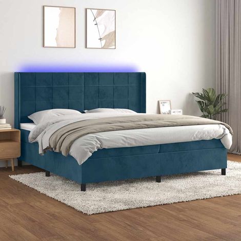 Sommier à lattes de lit matelas et LED Bleu foncé 200x200 cm (1/5)