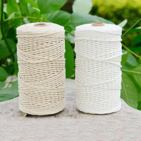 Ficelle,2pcs Durable Blanc Coton Cordon Naturel Beige Cordon Torsadé Corde Artisanat Macramé Chaîne BRICOLAGE À La Maison Décoratif approvisionnement 3mm×200m (1/4)